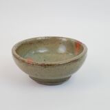 Small bowl in water green glazed ceramic with coral pink pattern