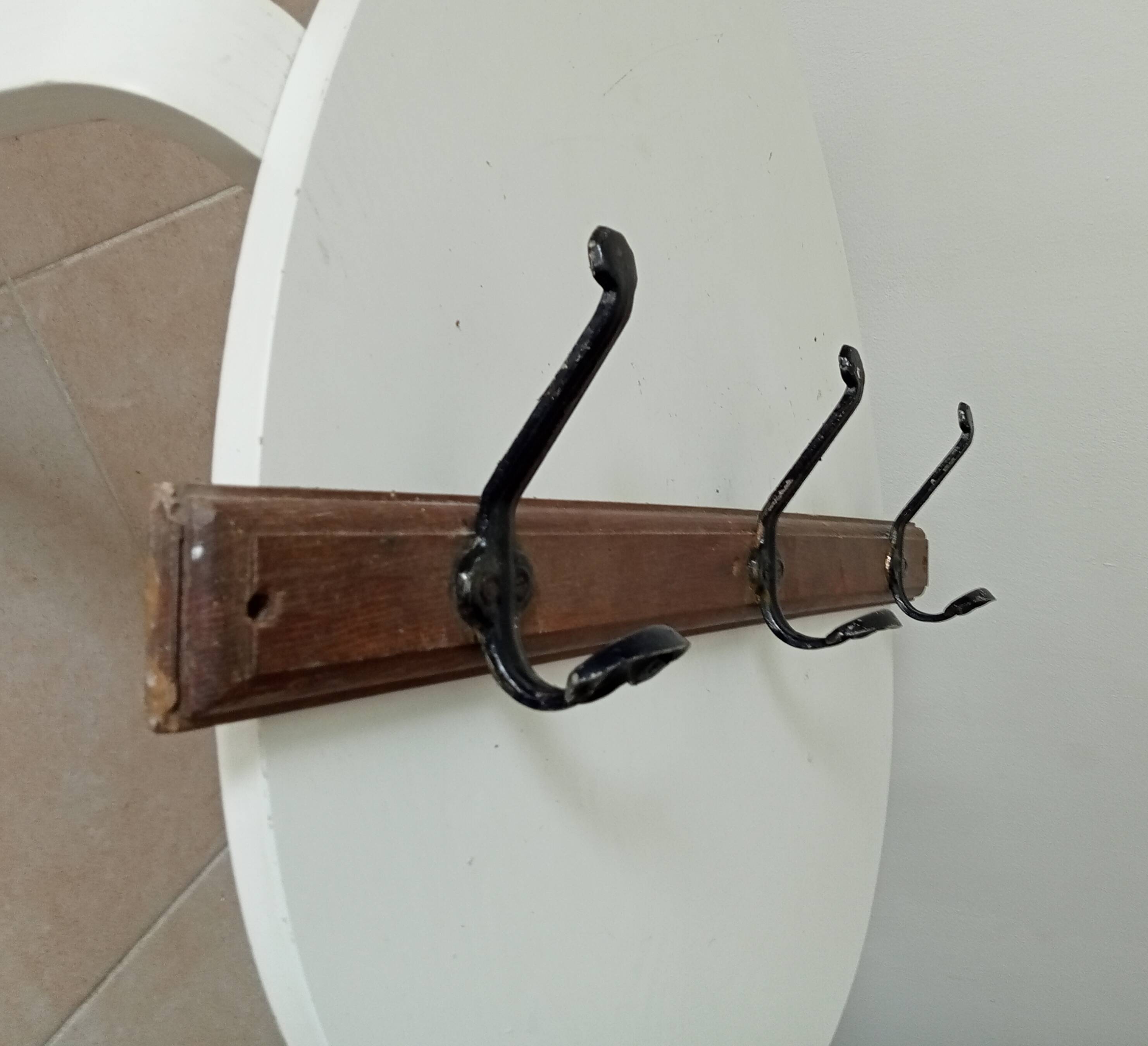 Vintage solid wood and metal wall coat rack