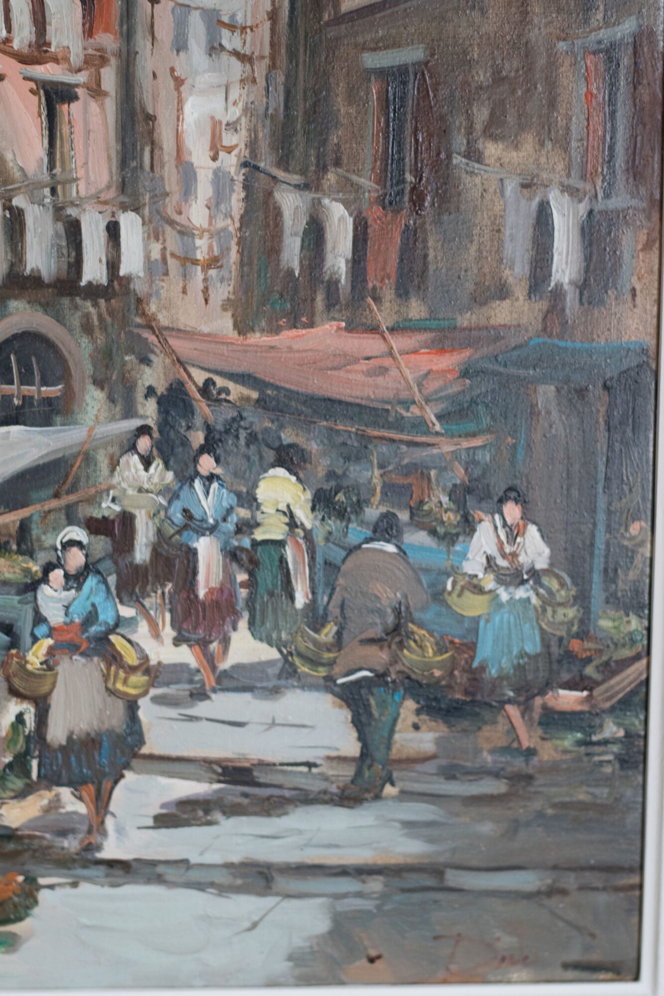 Oil on canvas Neapolitan market scene of the 50s