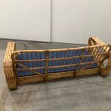 Exclusive Six Strand Rectangular Rattan 3-Seat Sofa after Paul Frankl, 50s