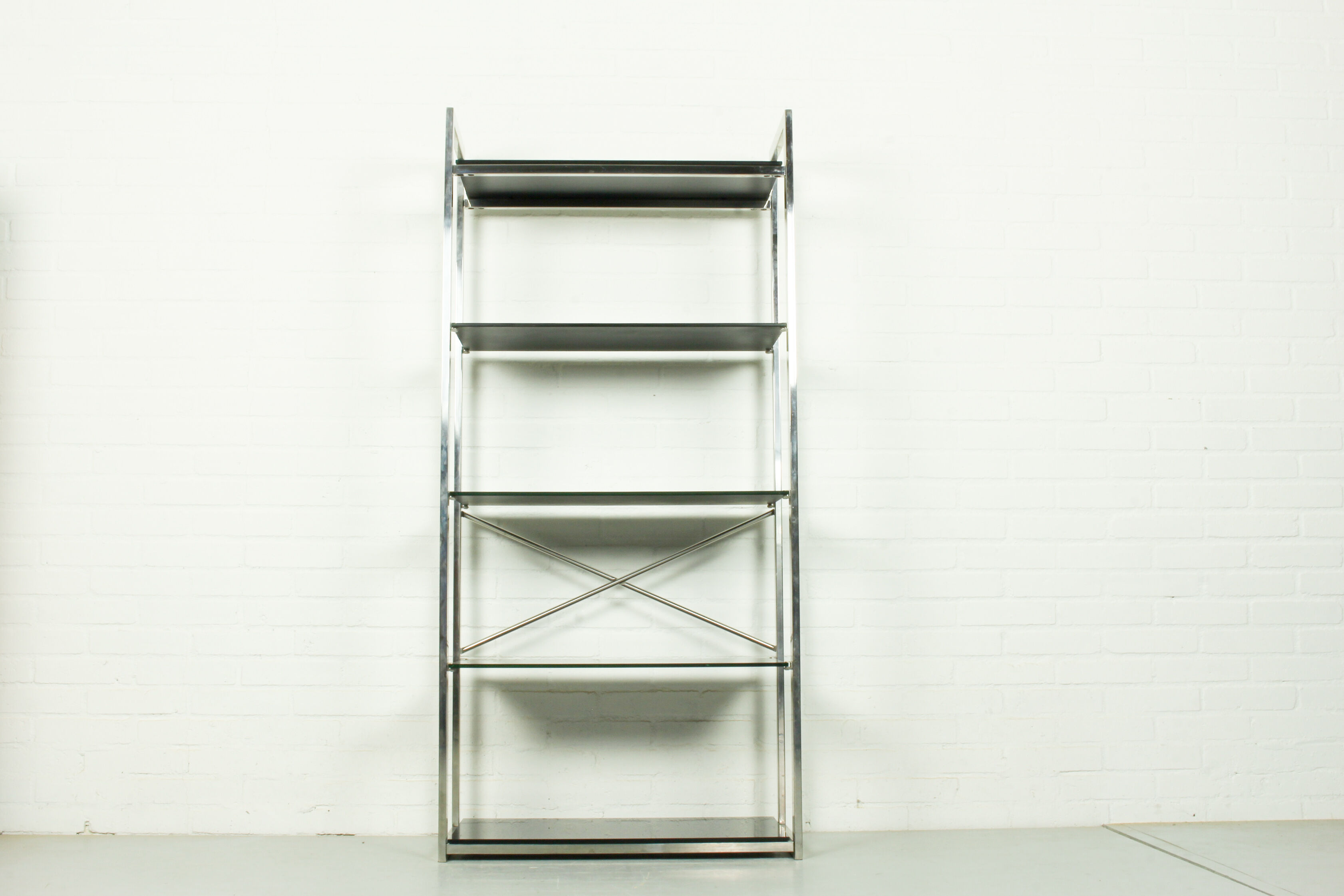 Chrome & smoked glass shelving unit, 1970s