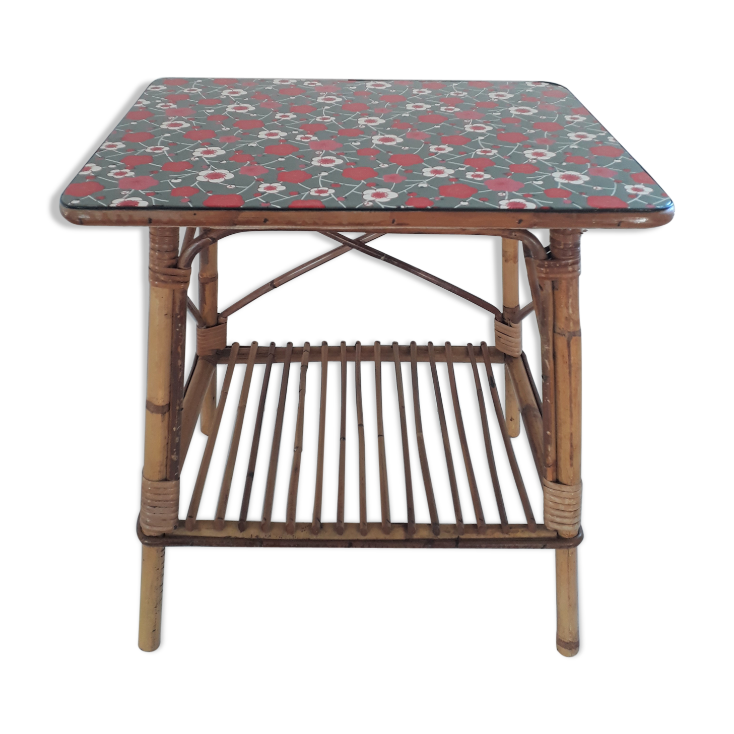 Vintage 60s/70s bedside table rattan wicker and washi paper