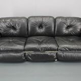 1970 Kurt Hvitsjö Rare “Hannibal” Black 3- Seater Sofa For Isku, Finland