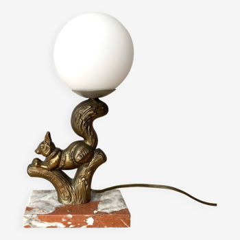 Lampe écureuil en marbre et régule 1930 signée henri molins, luminaire art déco