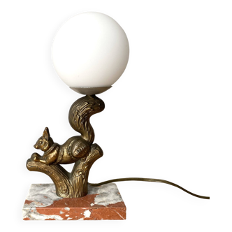 Lampe écureuil en marbre et régule 1930 signée henri molins, luminaire art déco