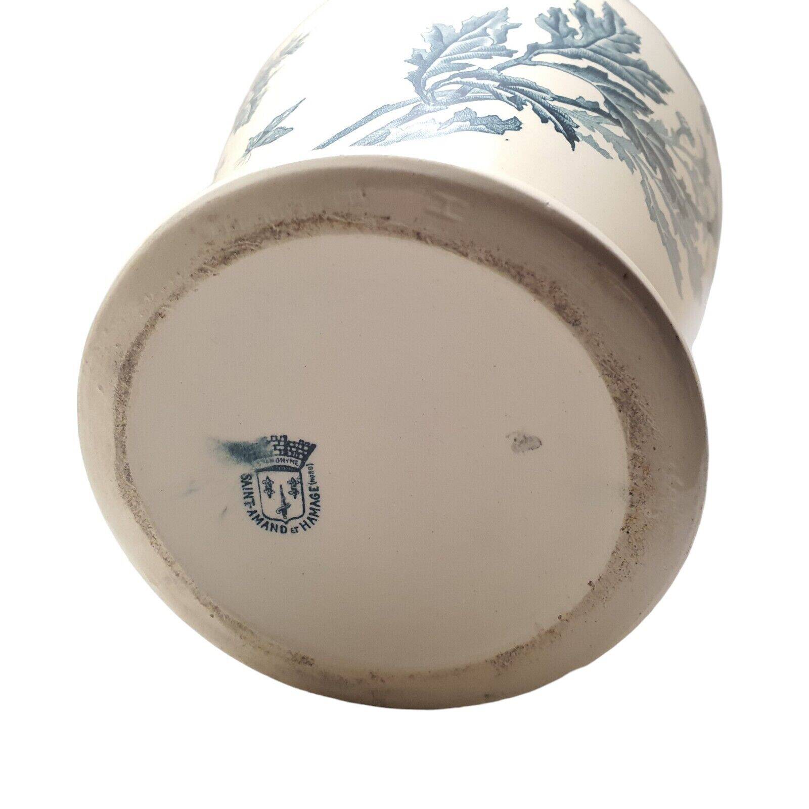 Ancien Grand Broc de Toilette Saint Amand Et Hamage St Anonyme Pivoine Vert