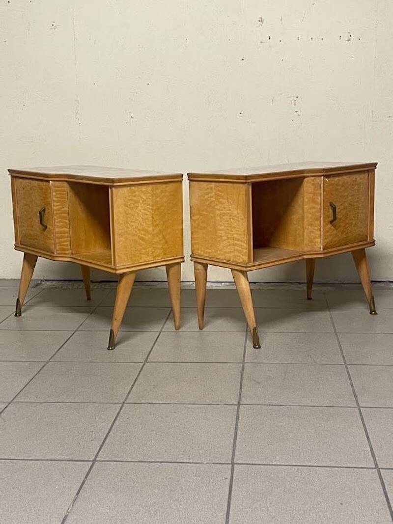 Pair of Maple and Glass Nightstands, Italy, 1950