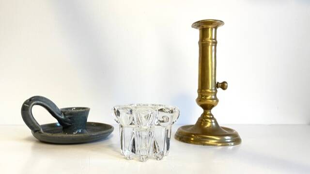 3 candlesticks in vintage brass and crystal