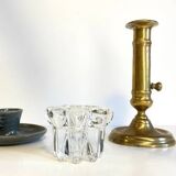 3 candlesticks in vintage brass and crystal