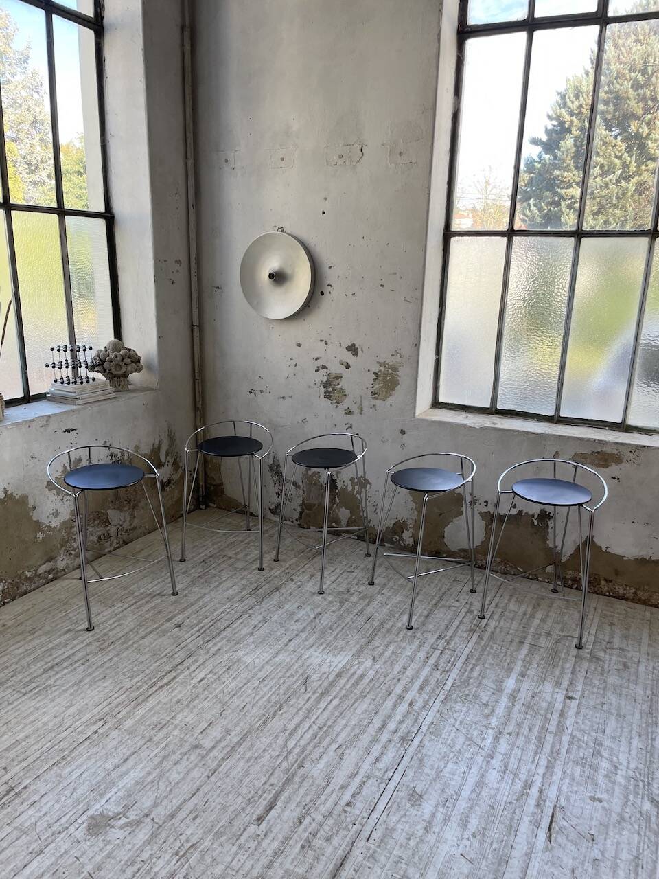 Set of 5 high stools "silver moon" Pascal Mourgue