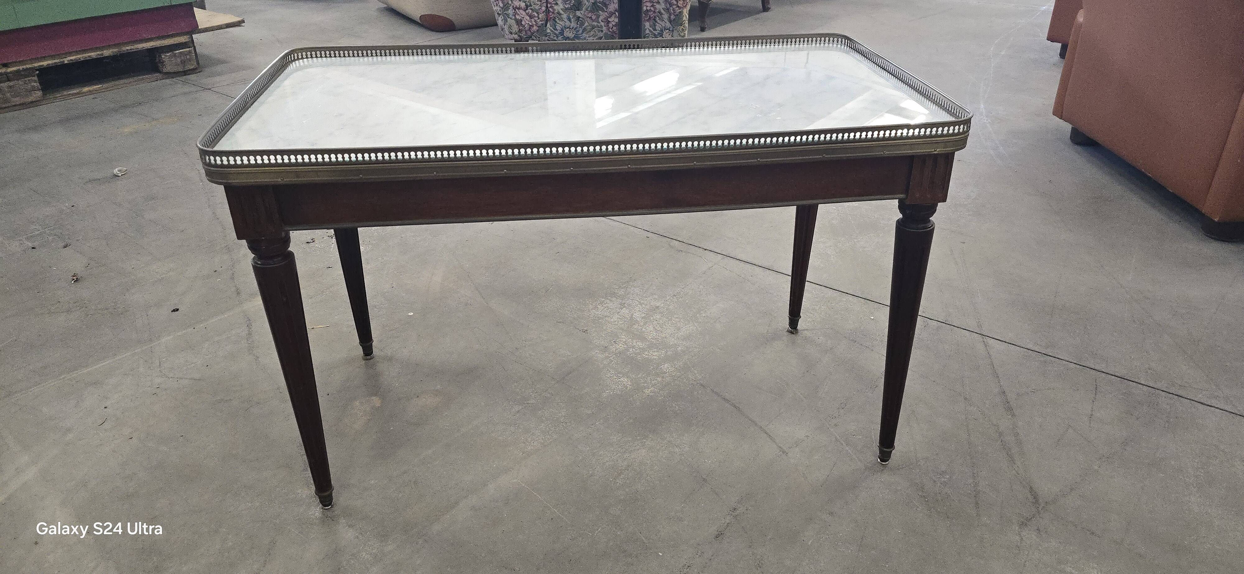 Antique Italian Carrara Marble, Mahogany, and Brass Coffee Table