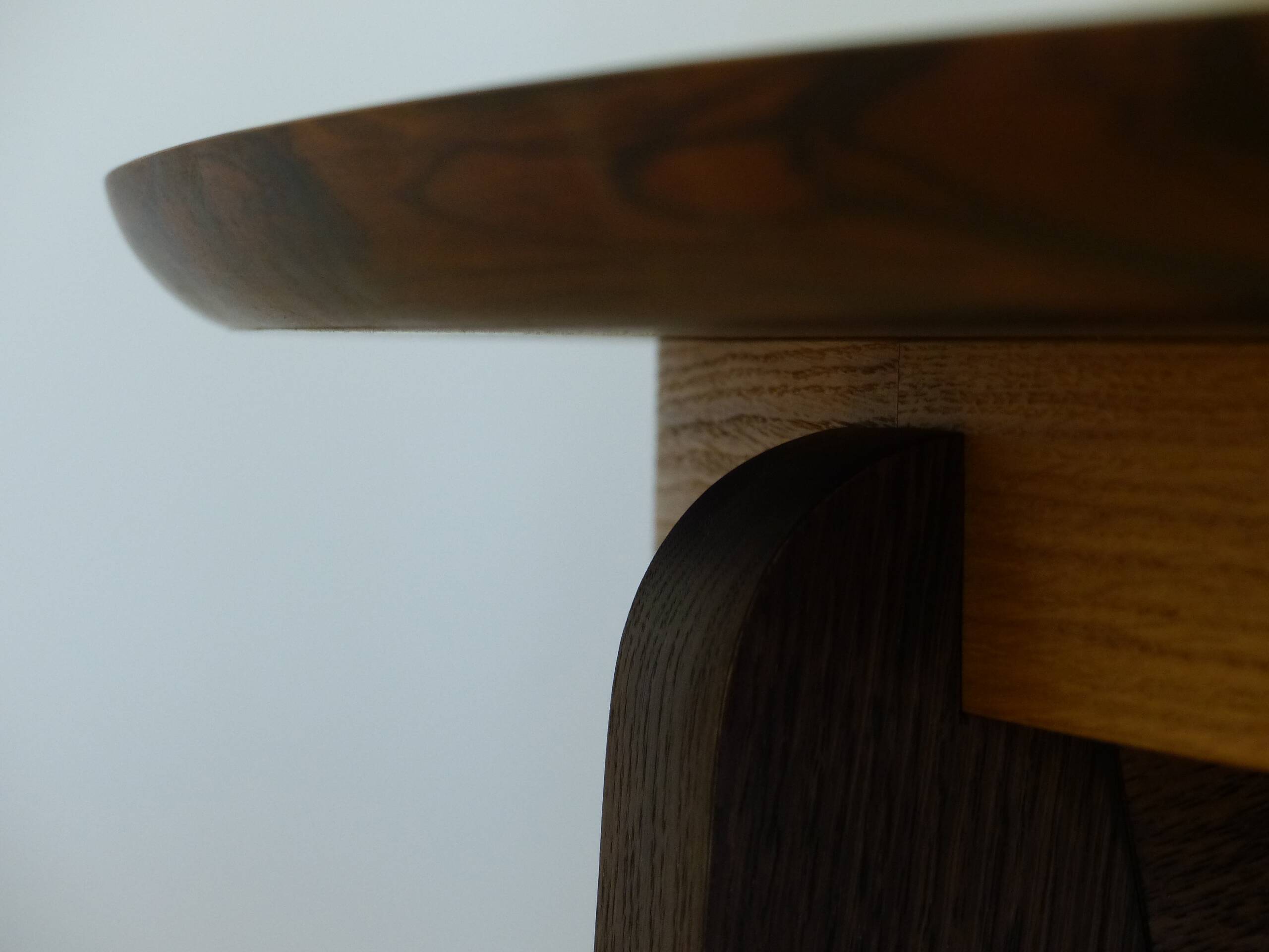 Oval table in ziricote and solid oak