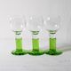 Set of 3 Vintage Limoncino Liqueur Glasses, Green Stem Shot Stemware / 1970
