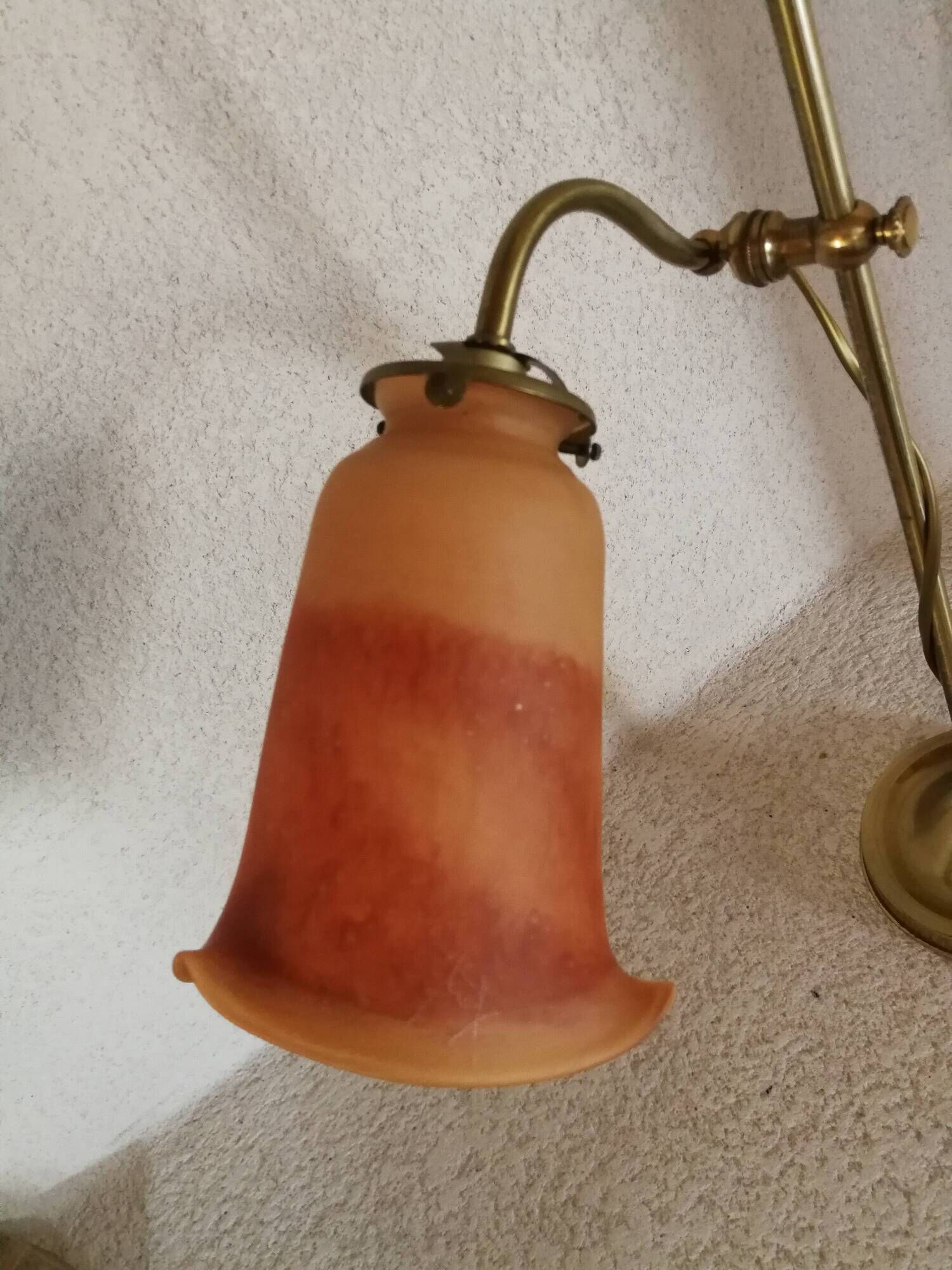 Orange glass paste tulip lamp, art nouveau swan neck, art deco