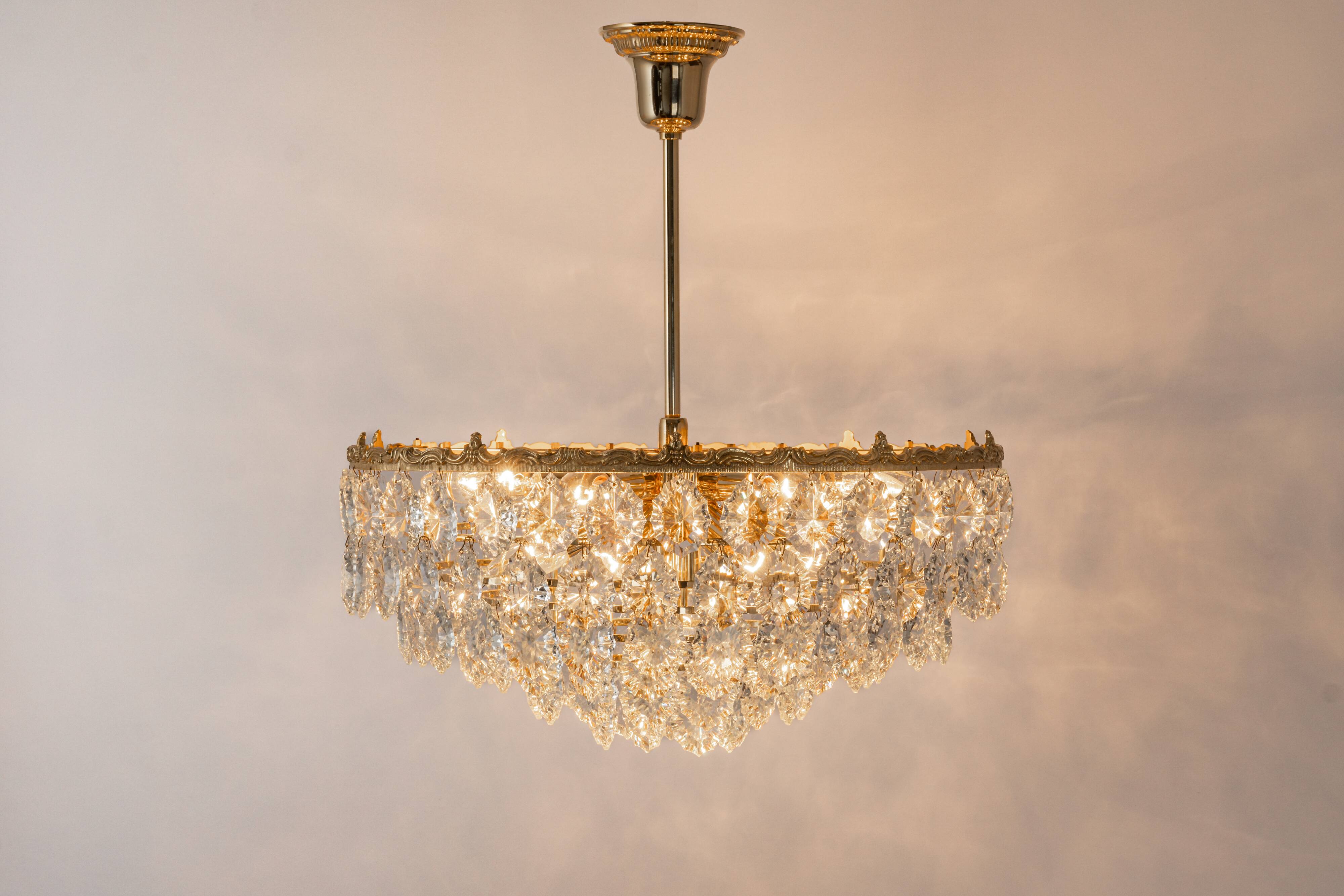 Bakalowits Chandelier, Brass and Crystal Glass, Austria, 1960s
