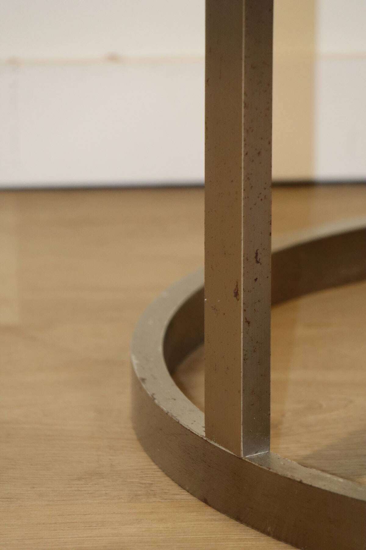 Table basse d'appoint vintage en acier brossé et verre, 1970