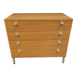 Solid wood chest of drawers with chrome legs from the 1970s.