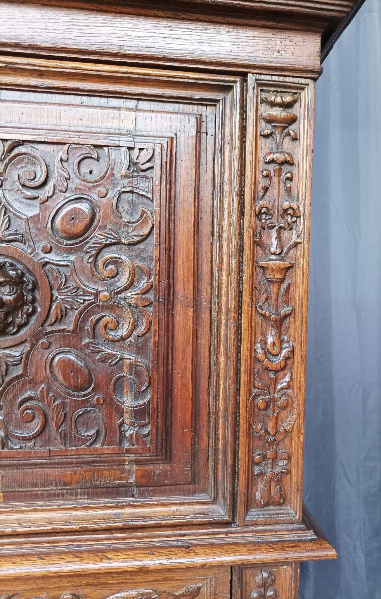 Renaissance oak carved buffet cabinet