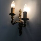 Antique pair of double-light brass wall sconces, 1960s