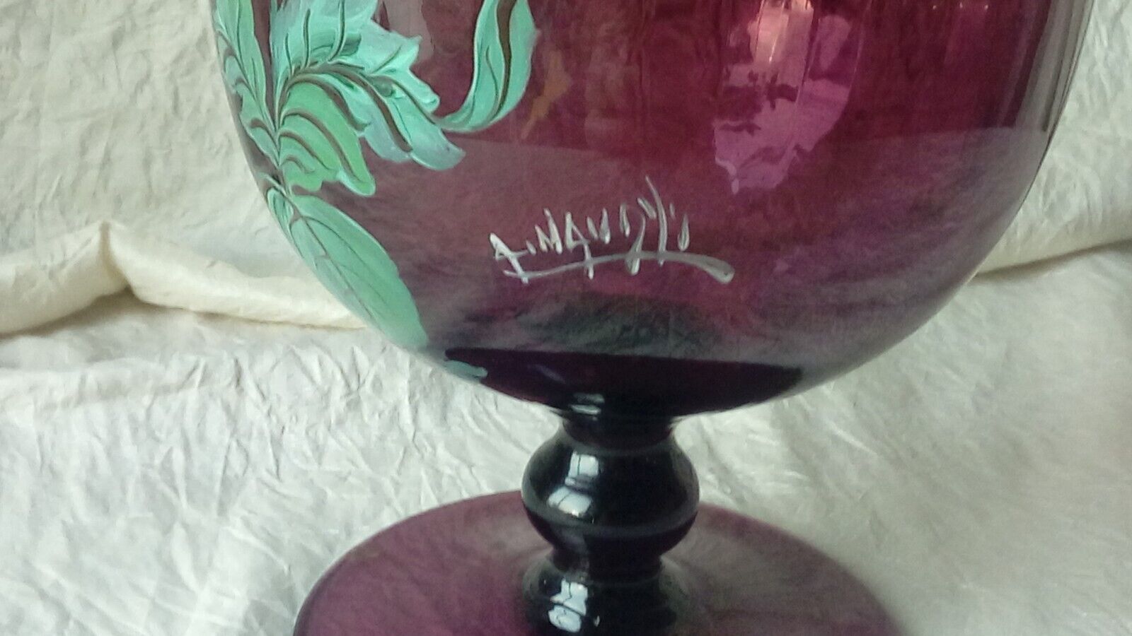 Enamelle vase large glass enamel on foot sign