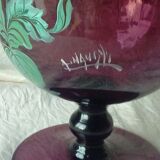 Vase emaille gros verre emaille sur pied signe