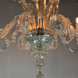 Venetian Chandelier in Colorless Murano Glass with 6 Lights, Circa 1930