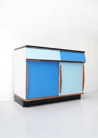 Willy Van Der Meeren, Blue Two-Tone Kitchen Cabinet for Tubax