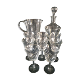 Service en verre broc + carafe + 8 verres à pieds ciselés  vintage