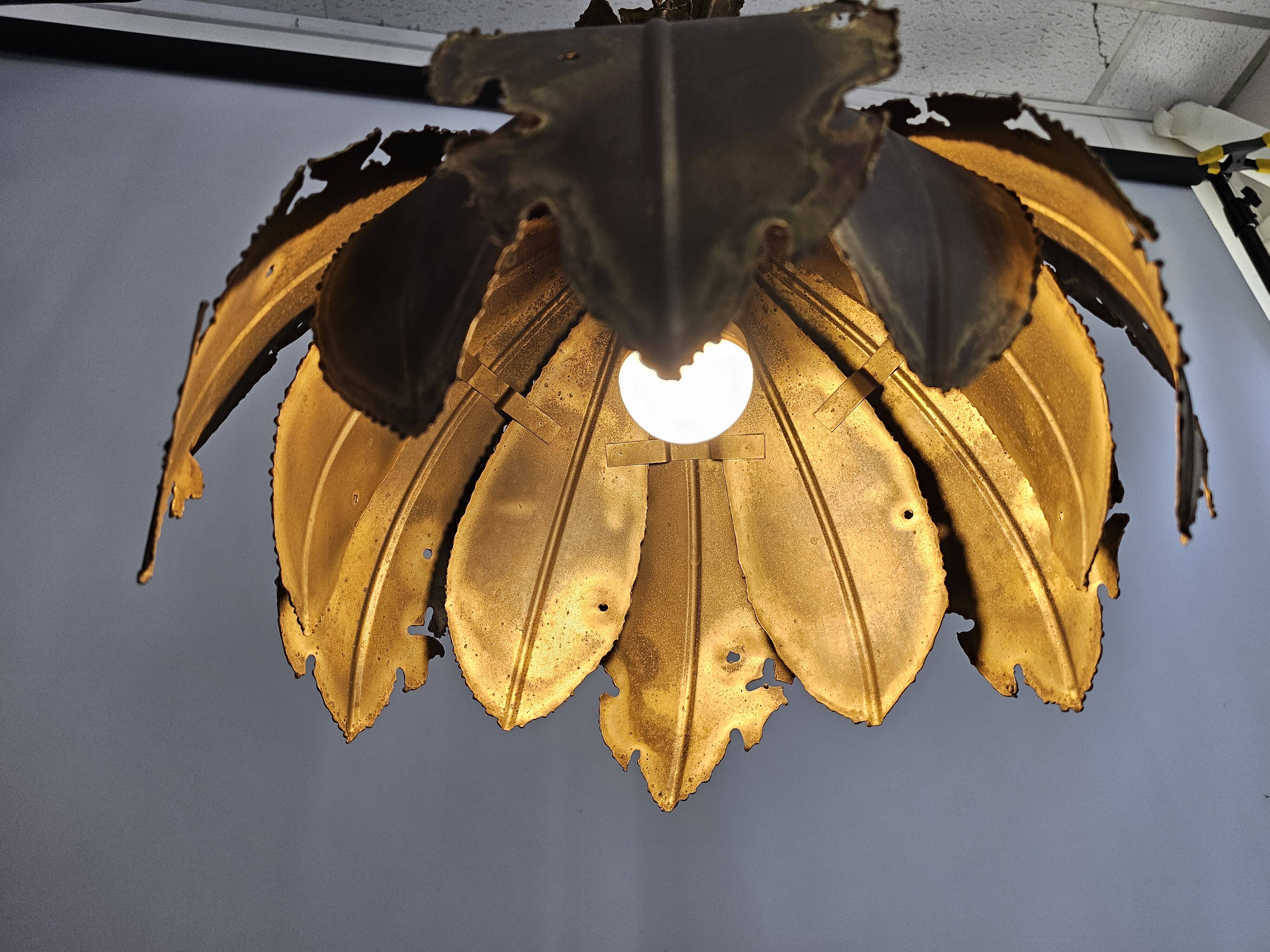 Svend Aage Holm Sørensen hanging lamp copper leaves brutalist