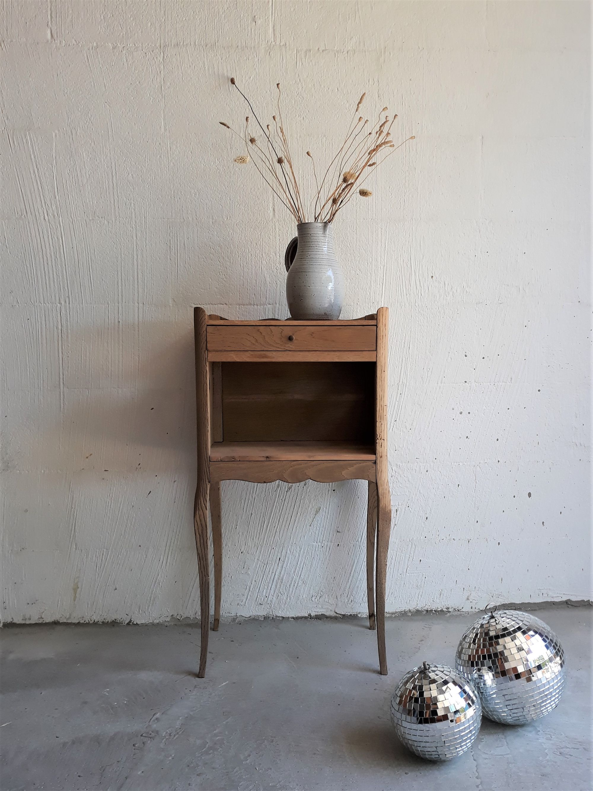 Vintage wooden bedside - Louis XV style nightstand in Oak