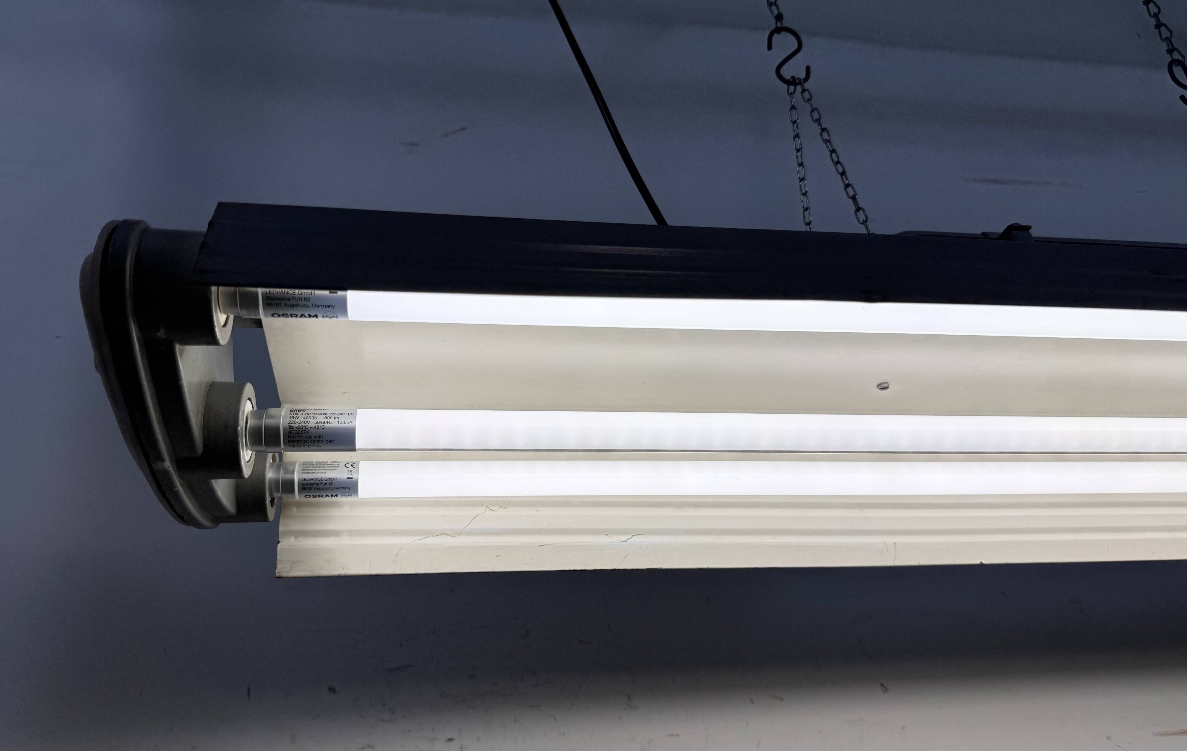 Grey Industrial Hanging Tube Light from Polam Gdansk, 1970s