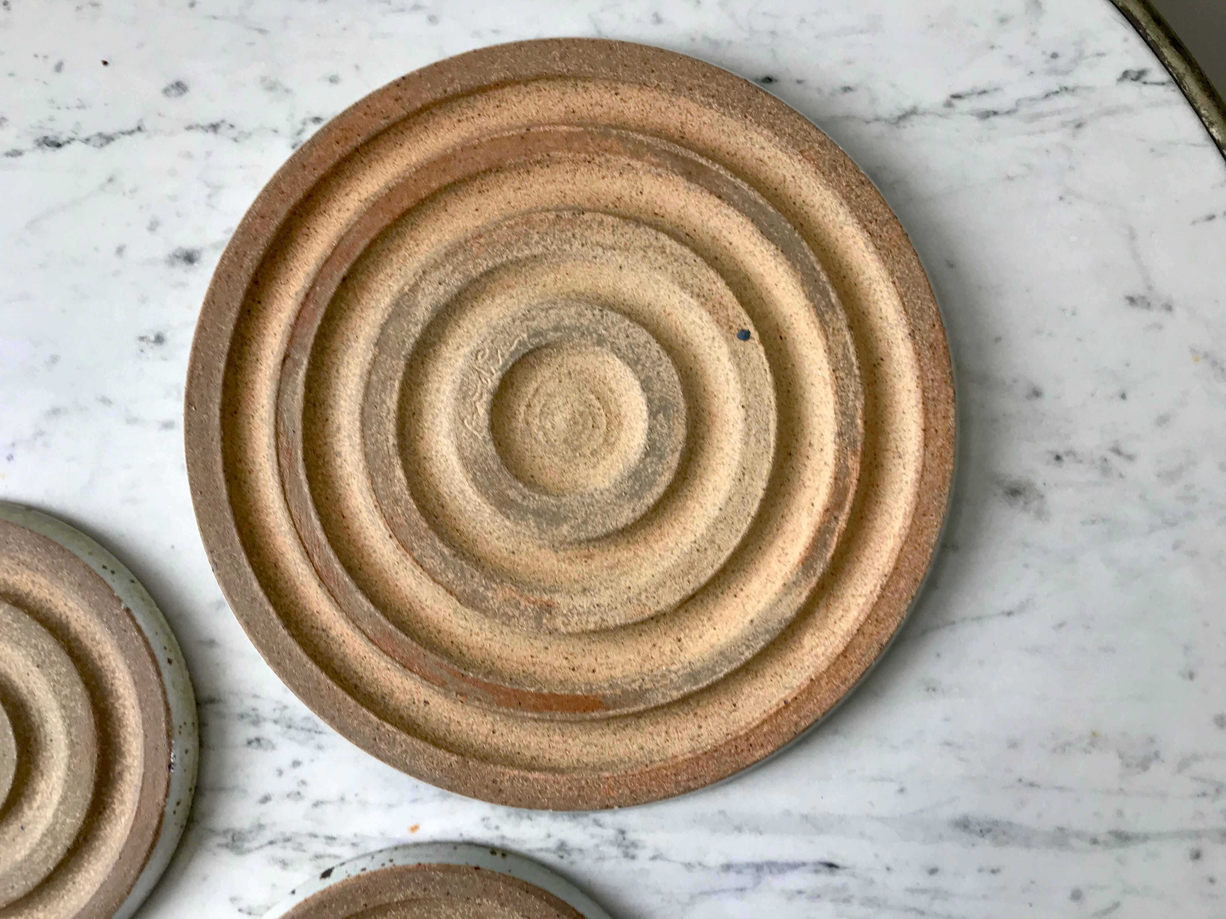 Ceramic trifle and coaster set / stoneware pottery signed 70s