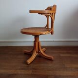 Wood swivel desk and caning
