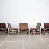 Set of 5 Spanish Leather and Oak Chairs