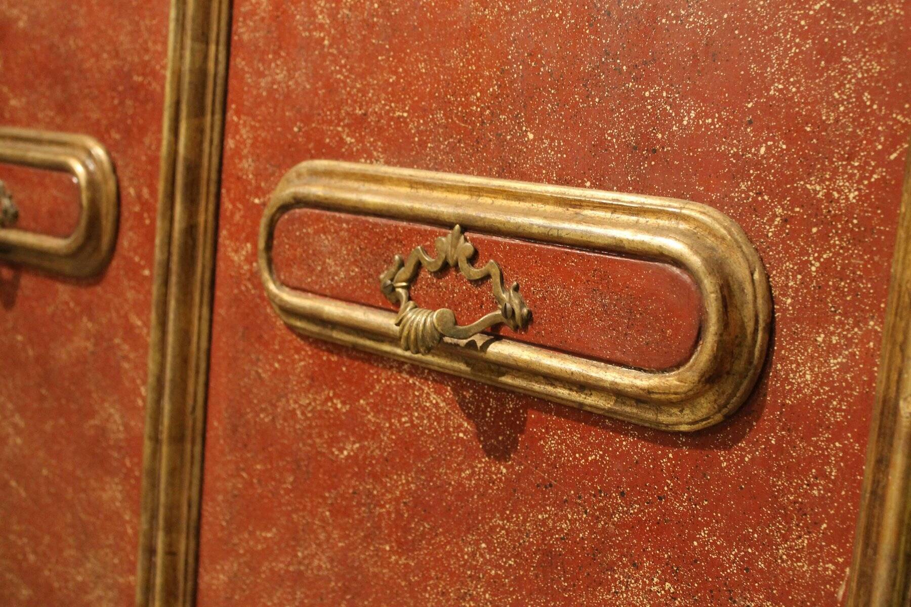 20th Century Italian Faux Red Porphyry Lacquered and Gilt Framed Wood Door