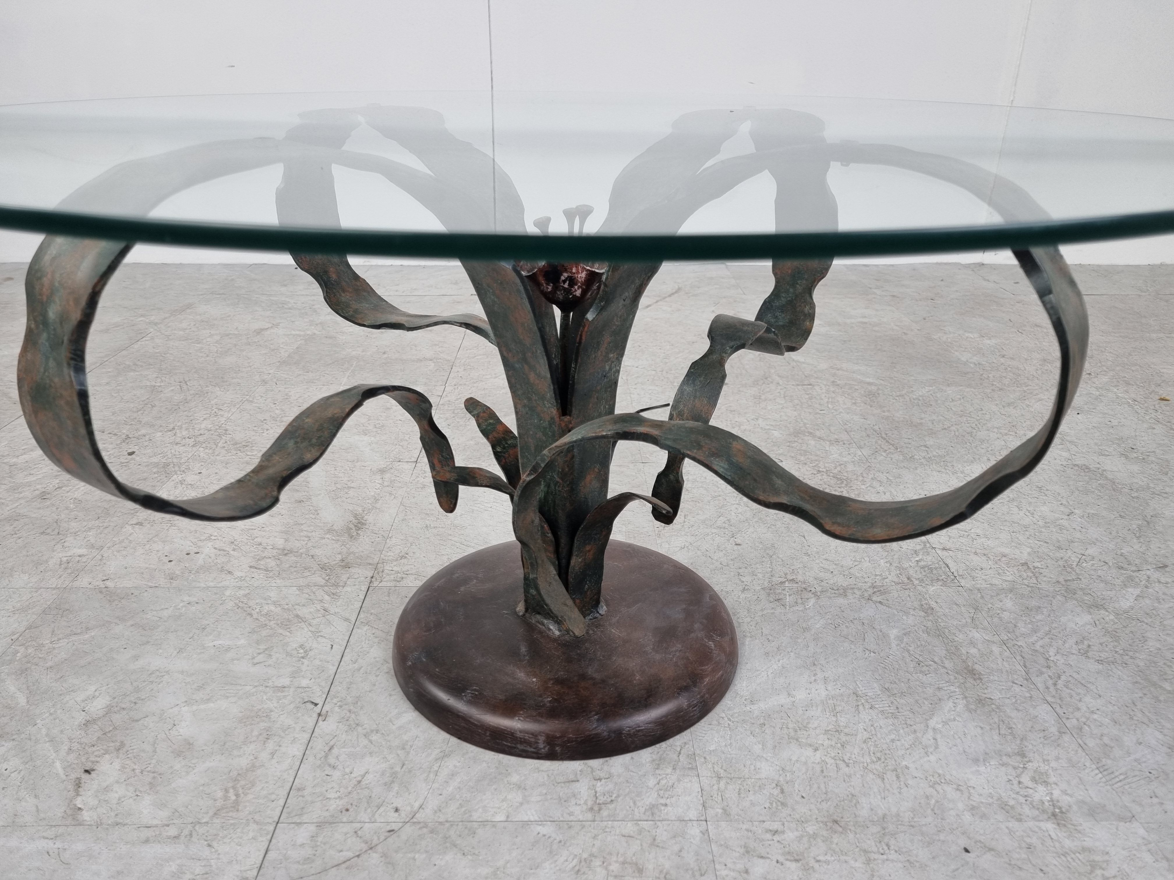 Sculpted steel flower coffee table, 1970s