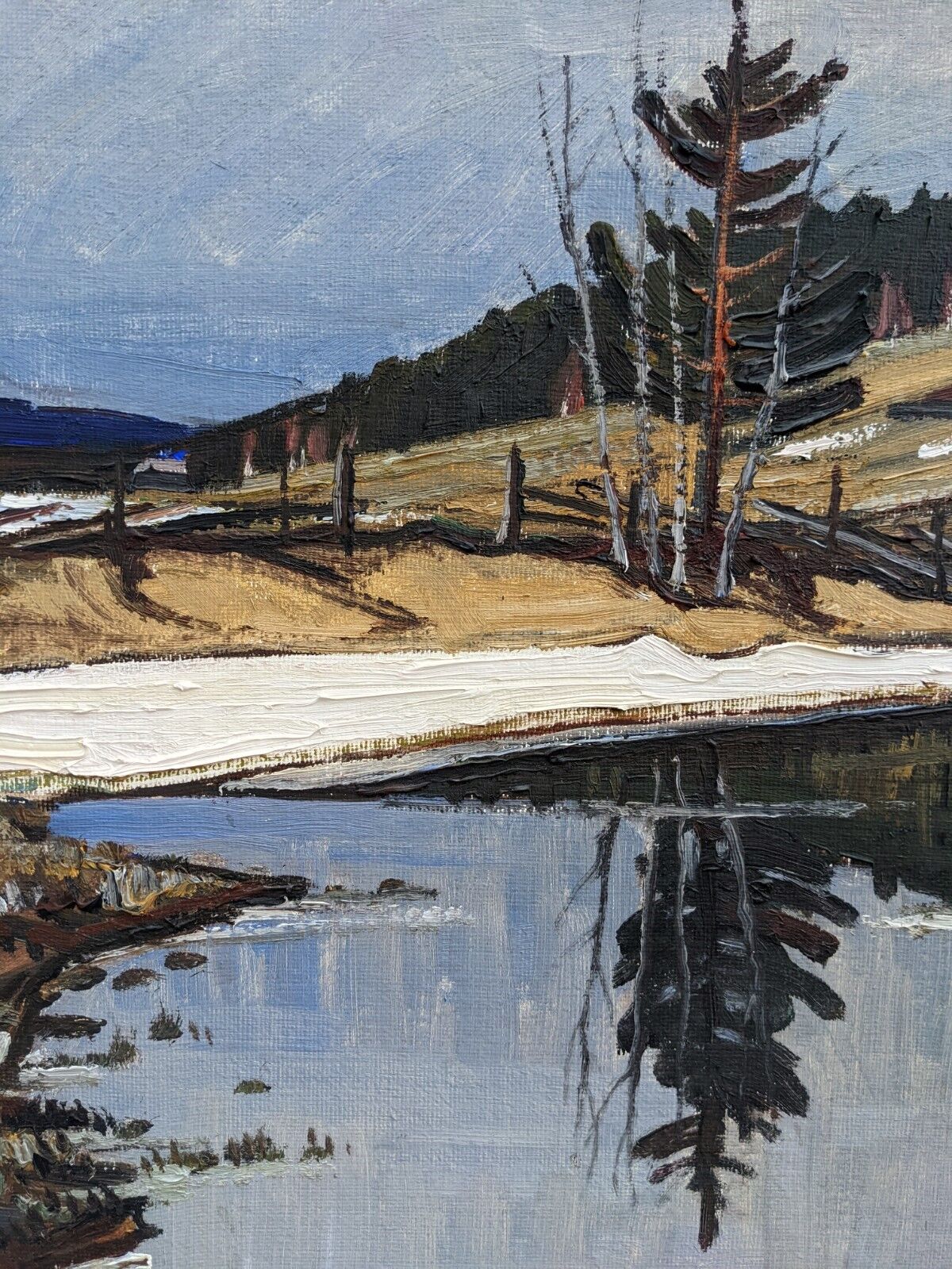 1948 Mid-Century Modern Swedish "Still" Vintage Landscape Oil Painting, Framed