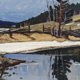 1948 Mid-Century Modern Swedish "Still" Vintage Landscape Oil Painting, Framed