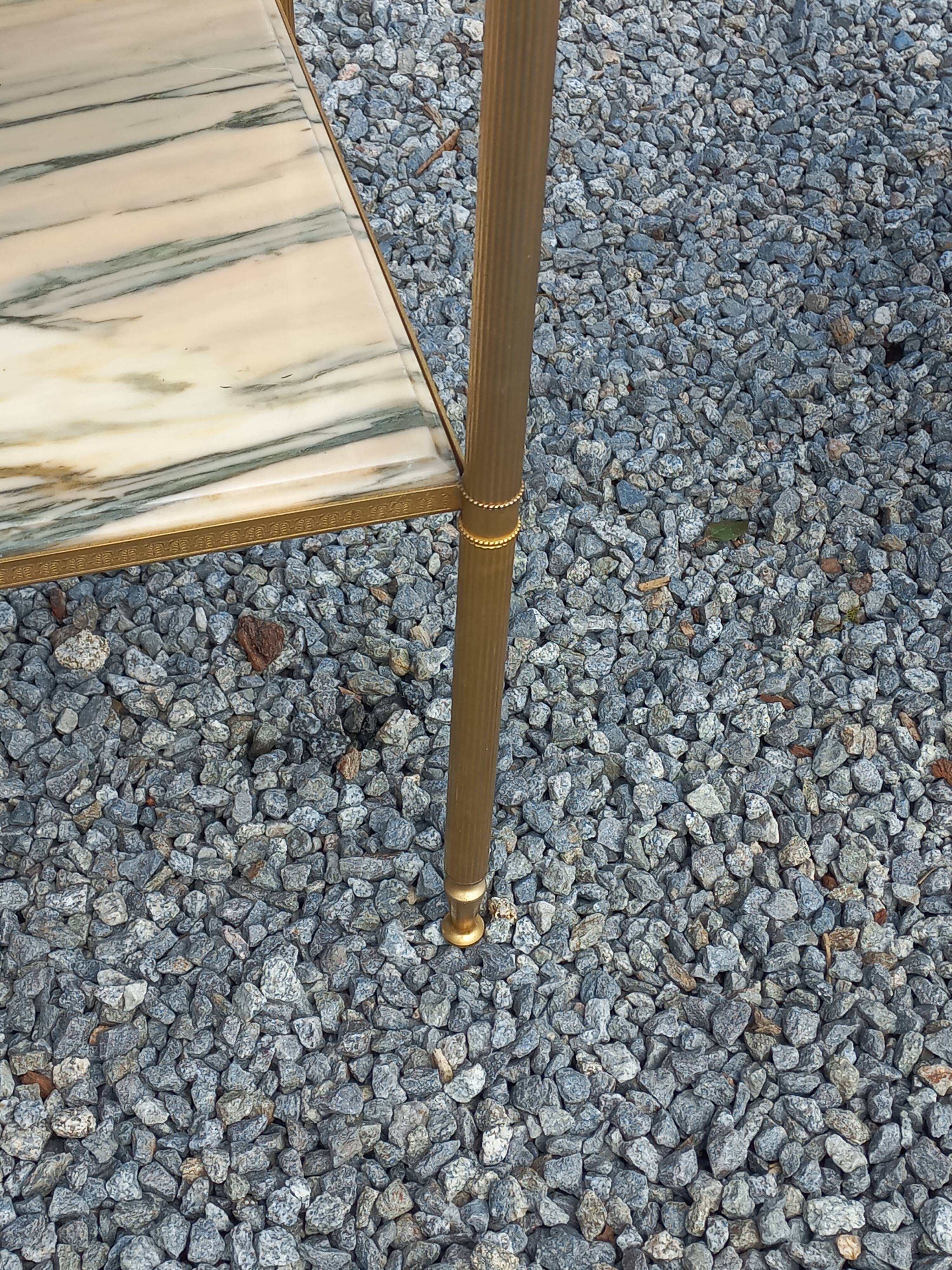 Pair of neoclassical side tables in bronze, brass, marble, and o.
