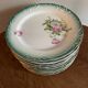 12 Dessert Plates Gien Year 1930 Decor of Roses Green Border