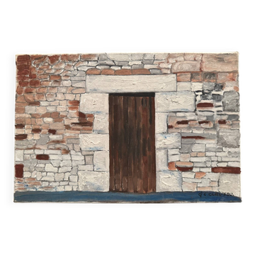 Huile sur toile par Claude Claveau Le Vieux Mur Pré Enpail 1992