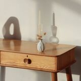 Console Vintage en Chêne Massif – Pieds Fuseaux & 2 Tiroirs