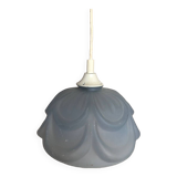 Old Blue Molded Glass Pendant Lamp + Vintage Screw Socket #A708