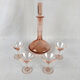Pink glass liquor service, engraved decanter