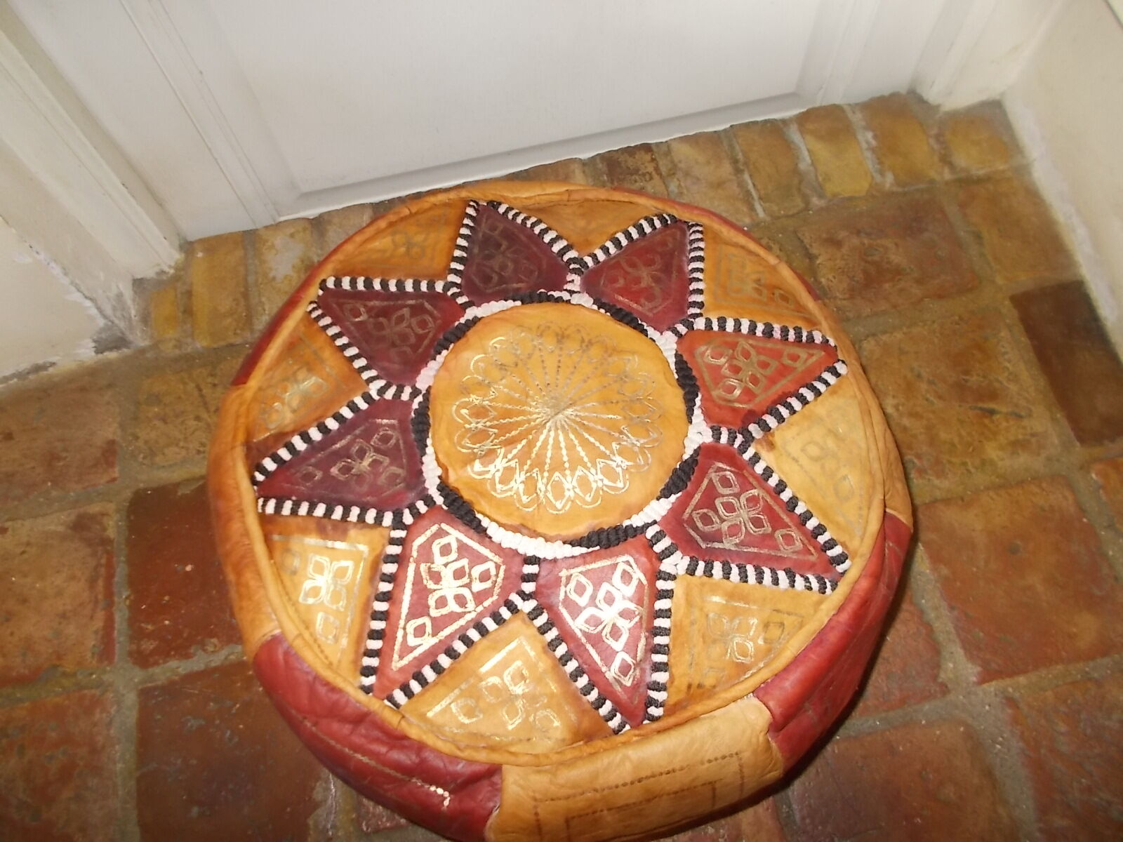 Vintage Moroccan leather pouf