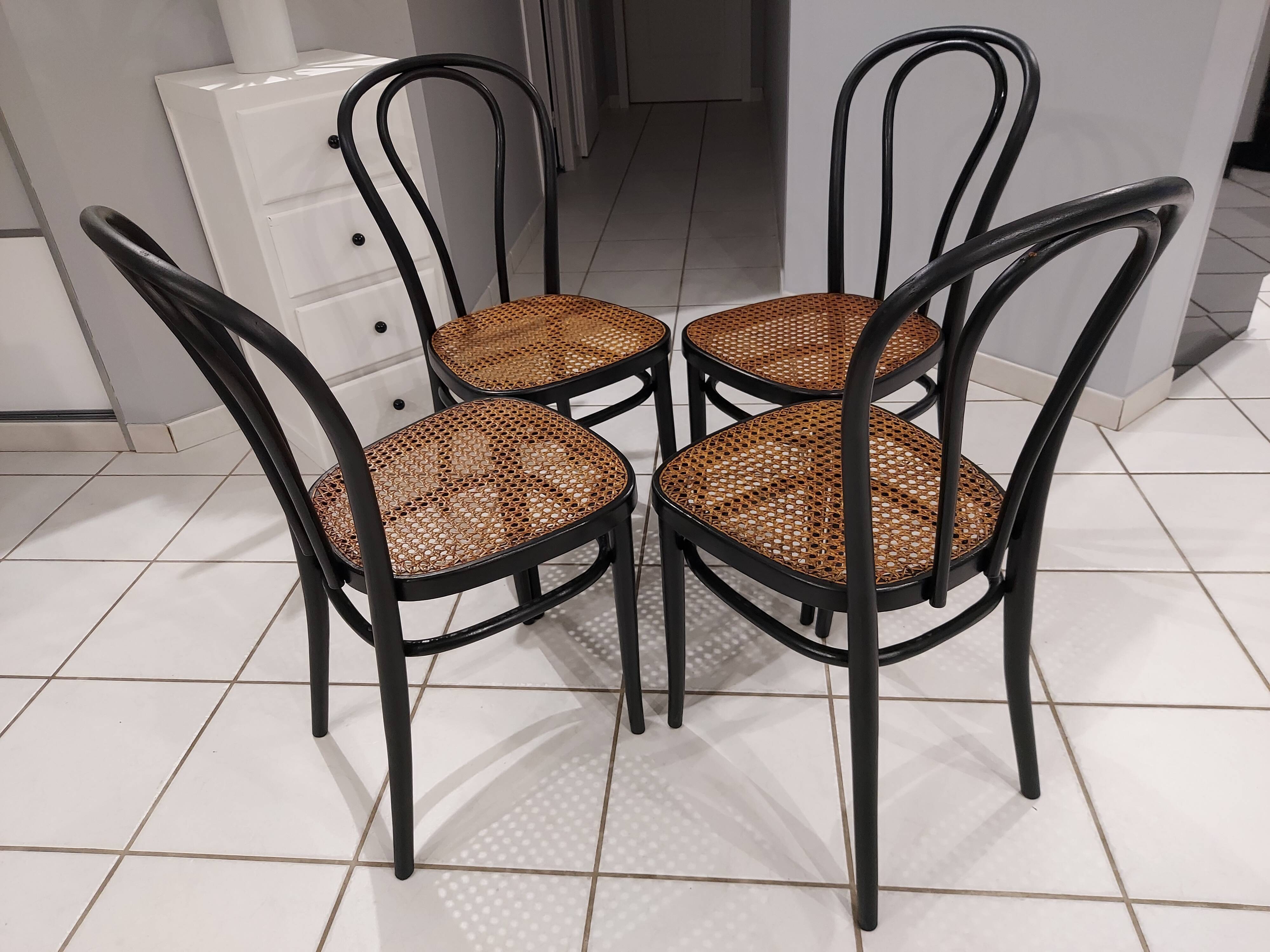 Suite of 4 Bistro chairs canned by ZPM for Thonet vintage 1950