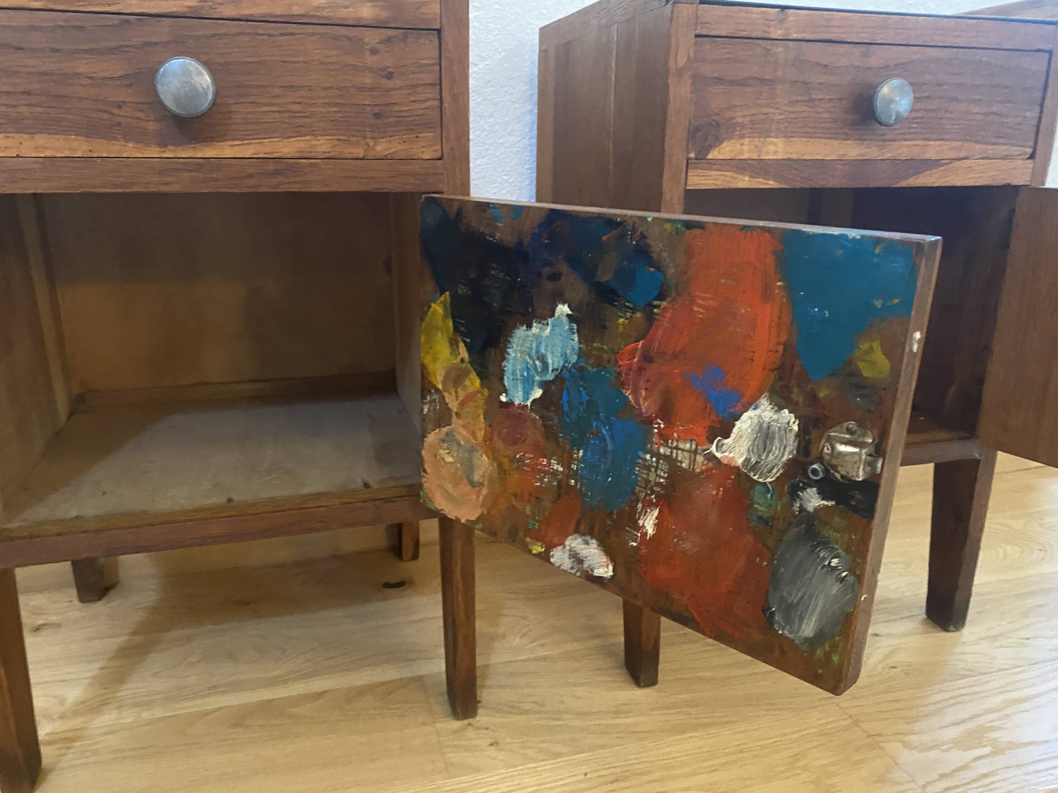 Pair of solid oak bedside tables from the 1950s.