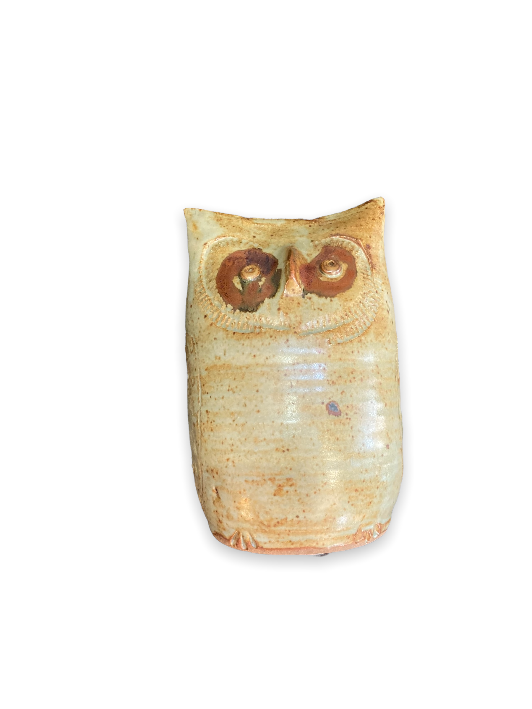 Vase pique fleur representing a sandstone owl, by Ginette and Edouard Solorzano