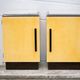 Pair of lacquered wood nightstands with brand plate, vintage bedside table, bedroom furniture