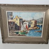 Oil Painting on Cardboard Saint Tropez - La Ponche signed Louis Millet - 60's